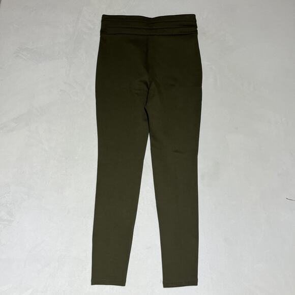 Zara Stretch Knit Skinny Pants Womens Medium Olive Green Gold Buttons Pull On - Picture 2 of 15